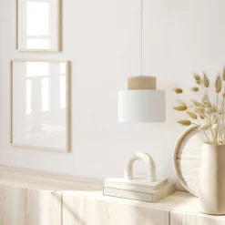 TK Lighting Hängeleuchte Stoff Jute E27 Ø 20 cm H: max. 160 cm Weiß Natur< Hängelampen|Bürolampen