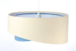 Hängelampen|Bürolampen*BPS Koncept Hängeleuchte Stoff Velours Optik rund Ø 50 cm E27 Creme Blau