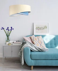 Hängelampen|Bürolampen*BPS Koncept Hängeleuchte Stoff Velours Optik rund Ø 50 cm E27 Creme Blau