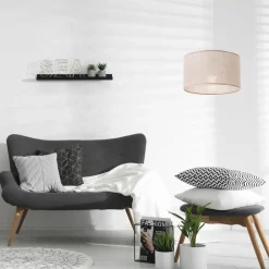 Lamkur Hängeleuchte Stoffschirm Ø 35 cm Beige verstellbar E27< Hängelampen|Schlafzimmer Lampen