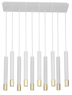 Hängelampen|Moderne Lampen*Sigma Hängeleuchte Weiß Gold Modern Metall groß 10 Pendel