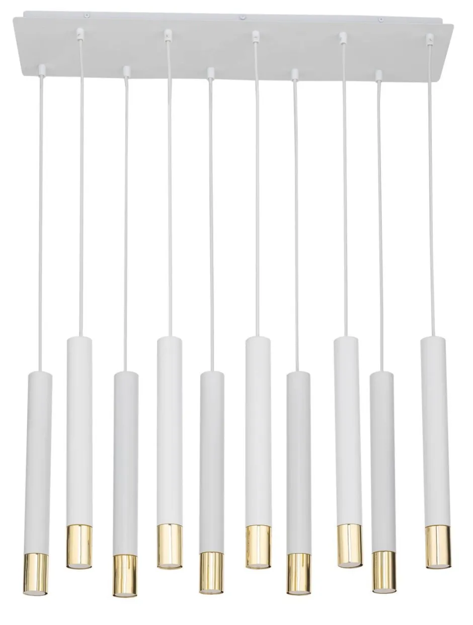 Hängelampen|Moderne Lampen*Sigma Hängeleuchte Weiß Gold Modern Metall groß 10 Pendel