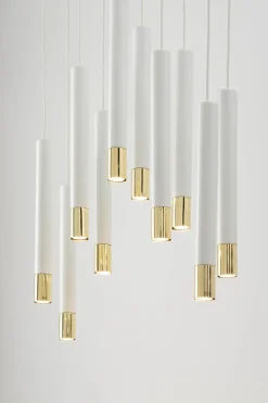 Hängelampen|Moderne Lampen*Sigma Hängeleuchte Weiß Gold Modern Metall groß 10 Pendel