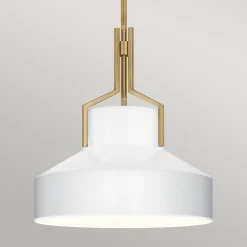 Hängelampen|Esszimmer Lampen*Elstead Hängeleuchte Weiß Messing antik E27 aus Glas Metall Ø 37 cm