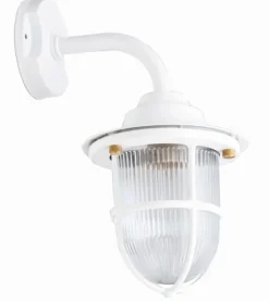 Lido Hoflampe Weiß E27 Messing Riffelglas IP64 Maritim SANTORIN< Außenwandleuchten|Messinglampen