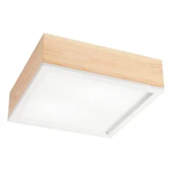 Lamkur Holz Deckenlampe blendarm Glasschirm E27 B:31 cm eckig< Wohnzimmerlampen|Glaslampen