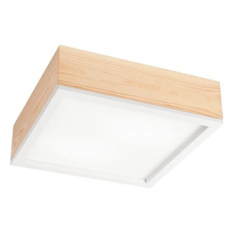 Lamkur Holz Deckenlampe blendarm Glasschirm E27 B:31 cm eckig< Wohnzimmerlampen|Glaslampen