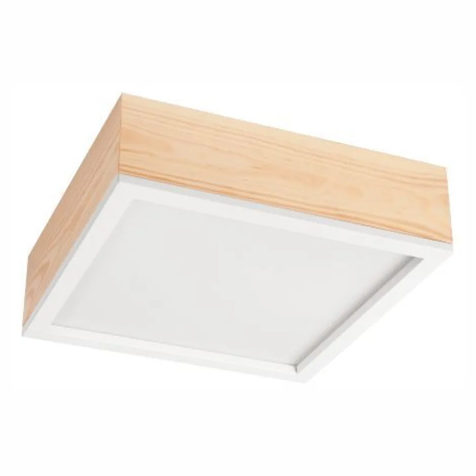 Lamkur Holz Deckenlampe blendarm Glasschirm E27 B:31 cm eckig< Wohnzimmerlampen|Glaslampen