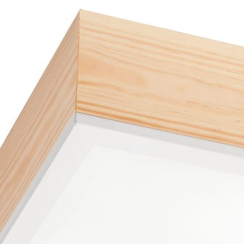 Lamkur Holz Deckenlampe blendarm Glasschirm E27 B:31 cm eckig< Wohnzimmerlampen|Glaslampen