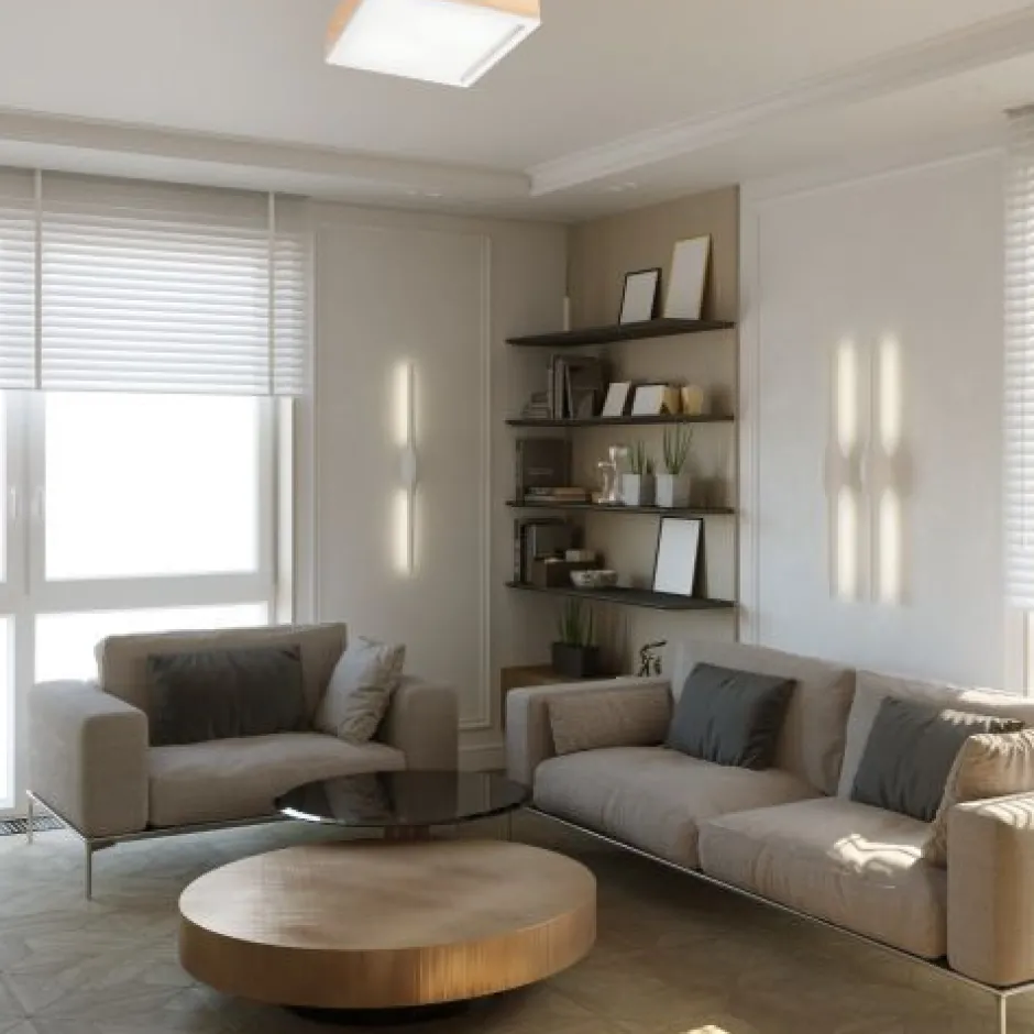 Lamkur Holz Deckenlampe blendarm Glasschirm E27 B:31 cm eckig< Wohnzimmerlampen|Glaslampen