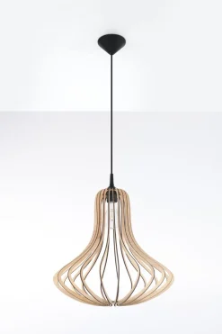 Hängelampen|Wohnzimmerlampen*Sollux Holz Hängelampe LILAH Ø40cm wohnlich E27 Esstisch