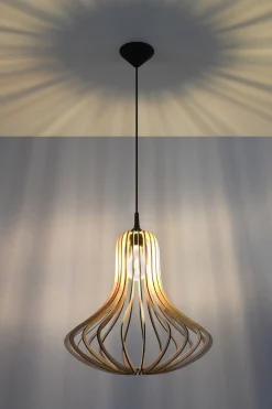 Hängelampen|Wohnzimmerlampen*Sollux Holz Hängelampe LILAH Ø40cm wohnlich E27 Esstisch