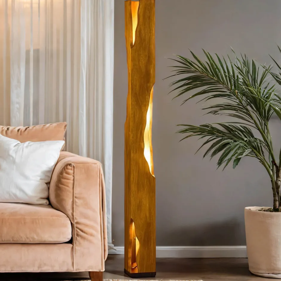 Metall Lampen|Holzlampen*Eco-Light Holz Stehlampe Skandinavisch 141 cm klein E27 wohnlich