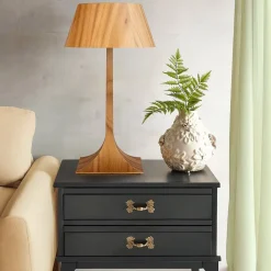 Elstead Holz Tischlampe Modern Holz 53 cm Teak Furnier E27< Wohnzimmerlampen|Schlafzimmer Lampen