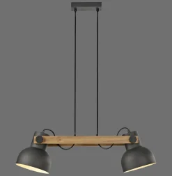 Just Light Industrial Pendelleuchte Holz Metall E27 flexibel< Hängelampen|Bürolampen