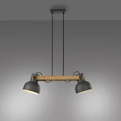 Just Light Industrial Pendelleuchte Holz Metall E27 flexibel< Hängelampen|Bürolampen