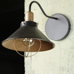 Nowodvorski Industrie Wandlampe Schwarz Kupfer E27 T:40cm LOFT< Wandleuchten|Esszimmer Lampen