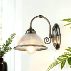 Esszimmer Lampen|Wandleuchten*Searchlight Jugendstil Wandlampe mit Glasschirm Antik