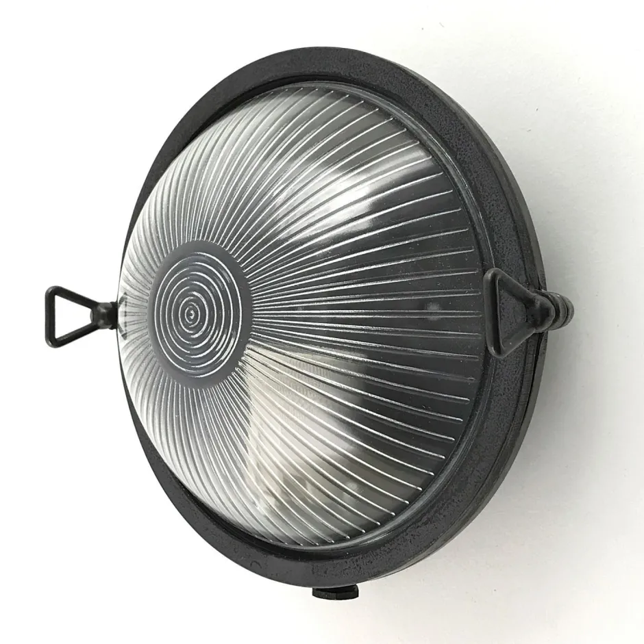 Außenwandleuchten|Rustikale Lampen*Andromeda Kellerleuchte Echt-Messing Glas E27 IP64 rund Ø 17,5 cm