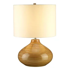 Tischlampen|Schlafzimmer Lampen*Elstead Keramik Tischleuchte Holz Optik 52cm hoch rund