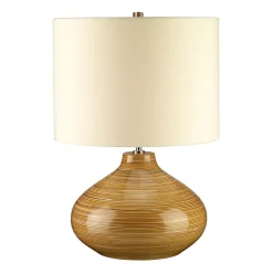 Tischlampen|Schlafzimmer Lampen*Elstead Keramik Tischleuchte Holz Optik 52cm hoch rund