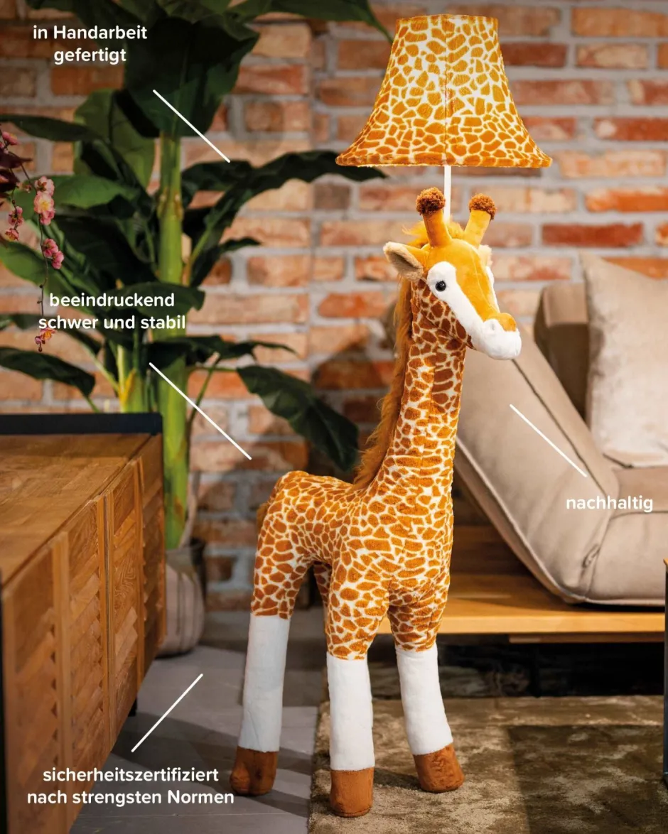 Happy Lamps Kinderleuchte Giraffe 126 cm Braun Beige Weiß vegan LED<Kinder Wohnzimmerlampen|Kinderzimmerlampen