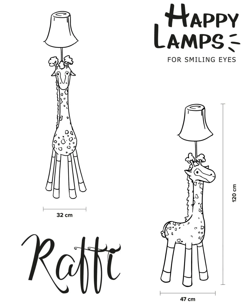 Happy Lamps Kinderleuchte Giraffe 126 cm Braun Beige Weiß vegan LED<Kinder Wohnzimmerlampen|Kinderzimmerlampen