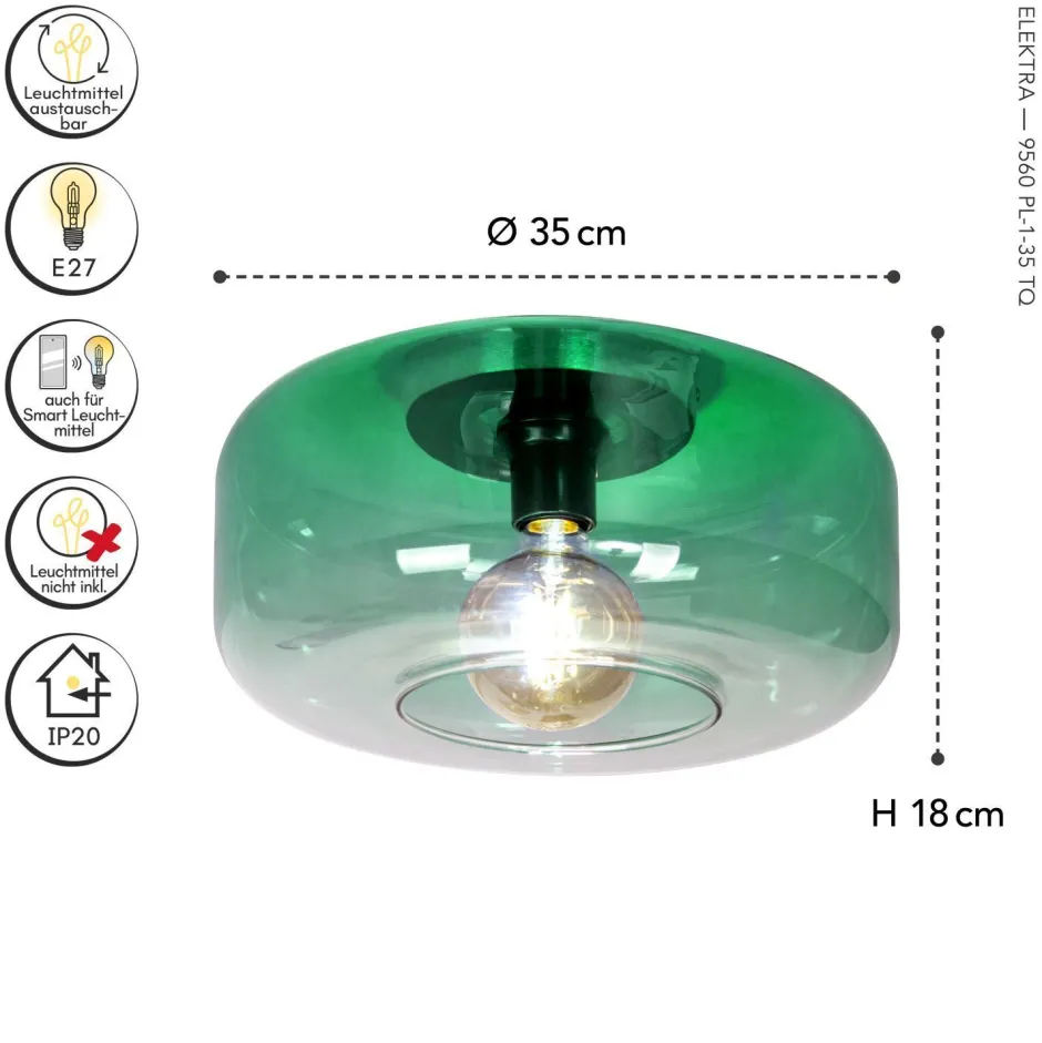 Wohnzimmerlampen|Glaslampen*Eco-Light Kleine Deckenlampe Glas Grün rund Ø 35 cm E27 blendarm