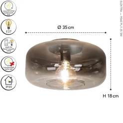 Eco-Light Kleine Deckenlampe Rauchglas rund Ø 35 cm E27 blendarm< Wohnzimmerlampen|Glaslampen