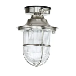 Metall Lampen|Messinglampen*Lido Kleine Deckenleuchte außen E27 Messing Riffelglas Maritim