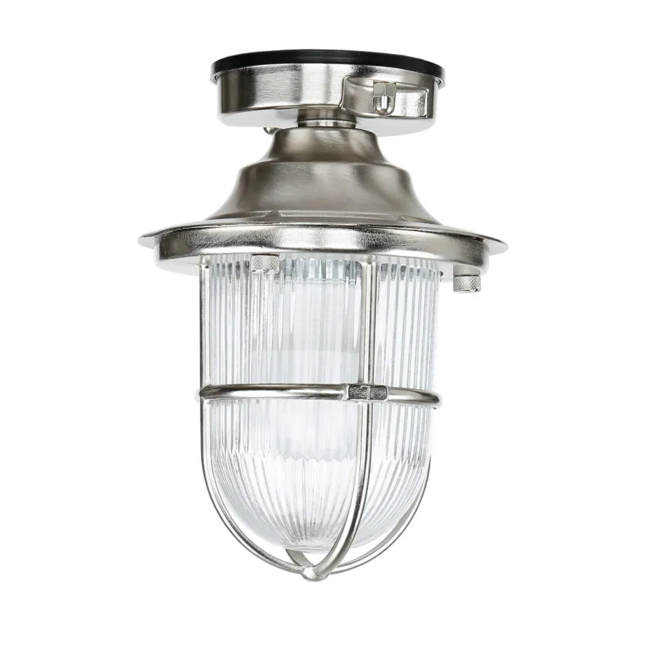 Metall Lampen|Messinglampen*Lido Kleine Deckenleuchte außen E27 Messing Riffelglas Maritim