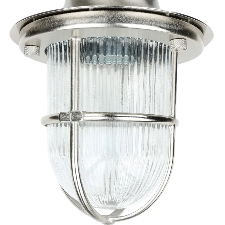 Metall Lampen|Messinglampen*Lido Kleine Deckenleuchte außen E27 Messing Riffelglas Maritim