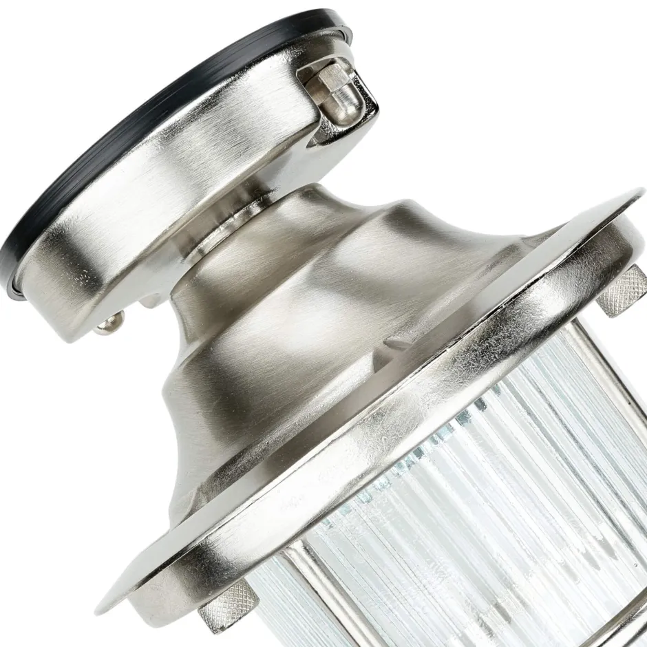 Metall Lampen|Messinglampen*Lido Kleine Deckenleuchte außen E27 Messing Riffelglas Maritim