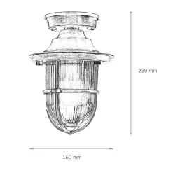 Metall Lampen|Messinglampen*Lido Kleine Deckenleuchte außen E27 Messing Riffelglas Maritim