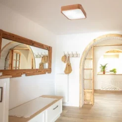 Lamkur Kleine Deckenleuchte eckig B: 35 cm Holz in für 2x E27< Deckenleuchten|Bürolampen