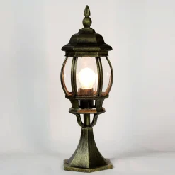 Rustikale Lampen|Wegeleuchten*Easylight Kleine Sockel Steh Lampe für außen Gold Antik 50,5cm