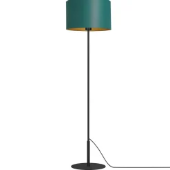 Metall Lampen|Stehlampen*Luminex Kleine Stehlampe Metall Stoff 150 cm E27 in Petrol Gold