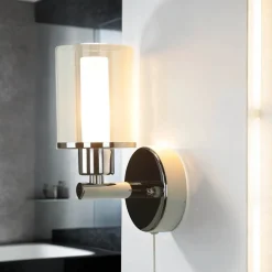 Wandleuchten|Flurlampen*Nowodvorski Kleine Wandlampe mit Schalter Glasschirm IP44 H:17cm