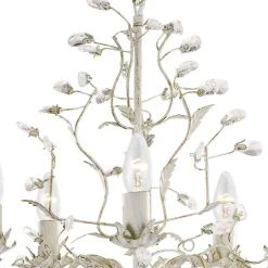 Glaslampen|Shabby Chic Lampen*Searchlight Kristall Kronleuchter Floral in Shabby Creme Gold Ø 50 cm