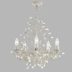Glaslampen|Shabby Chic Lampen*Searchlight Kristall Kronleuchter Floral in Shabby Creme Gold Ø 50 cm