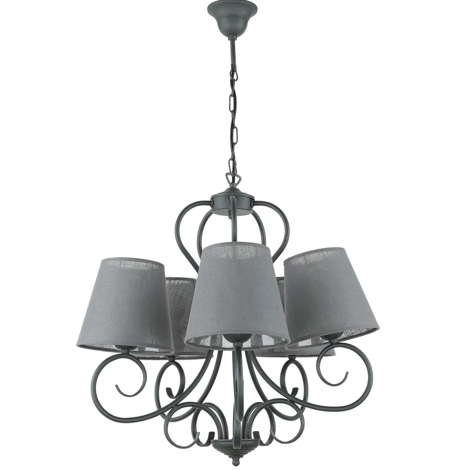 Hängelampen|Esszimmer Lampen*Lamkur Kronleuchter ABUELA Stoff 5-flmg Landhaus Esstisch