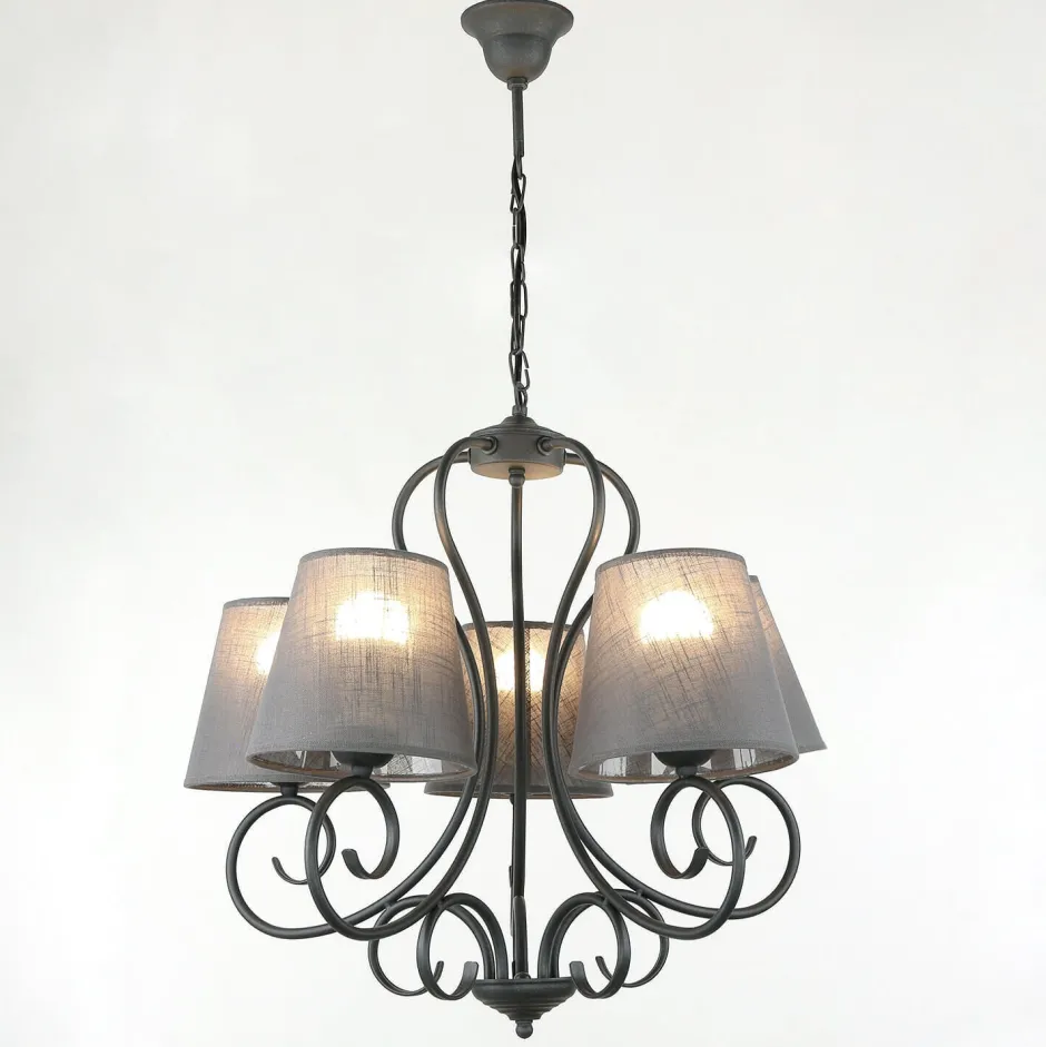 Hängelampen|Esszimmer Lampen*Lamkur Kronleuchter ABUELA Stoff 5-flmg Landhaus Esstisch