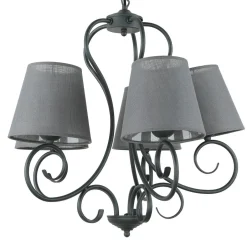 Hängelampen|Esszimmer Lampen*Lamkur Kronleuchter ABUELA Stoff 5-flmg Landhaus Esstisch