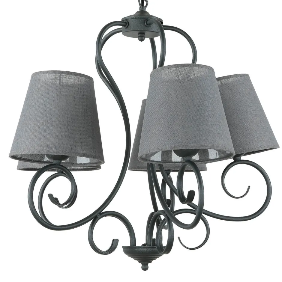 Hängelampen|Esszimmer Lampen*Lamkur Kronleuchter ABUELA Stoff 5-flmg Landhaus Esstisch