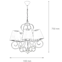 Hängelampen|Esszimmer Lampen*Lamkur Kronleuchter ABUELA Stoff 5-flmg Landhaus Esstisch