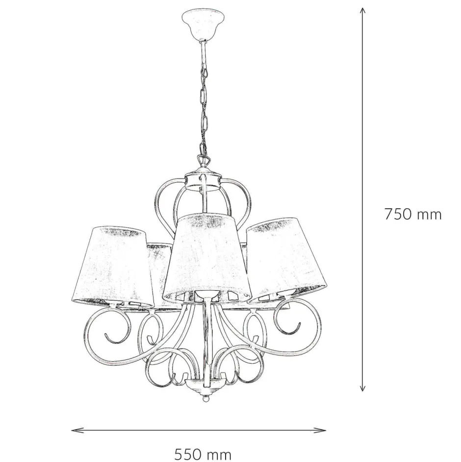 Hängelampen|Esszimmer Lampen*Lamkur Kronleuchter ABUELA Stoff 5-flmg Landhaus Esstisch