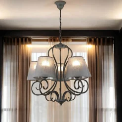 Hängelampen|Esszimmer Lampen*Lamkur Kronleuchter ABUELA Stoff 5-flmg Landhaus Esstisch