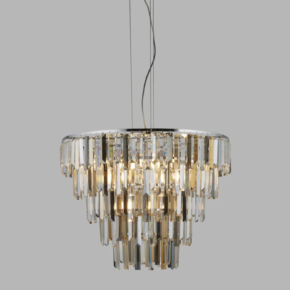 Searchlight Kronleuchter Art Déco Ø 65 cm Kristall Rauchglas 9x E14< Wohnzimmerlampen|Glaslampen