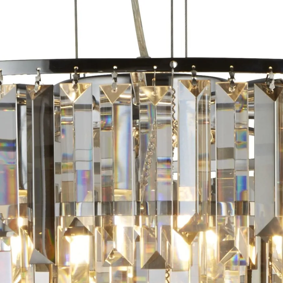 Searchlight Kronleuchter Art Déco Ø 65 cm Kristall Rauchglas 9x E14< Wohnzimmerlampen|Glaslampen