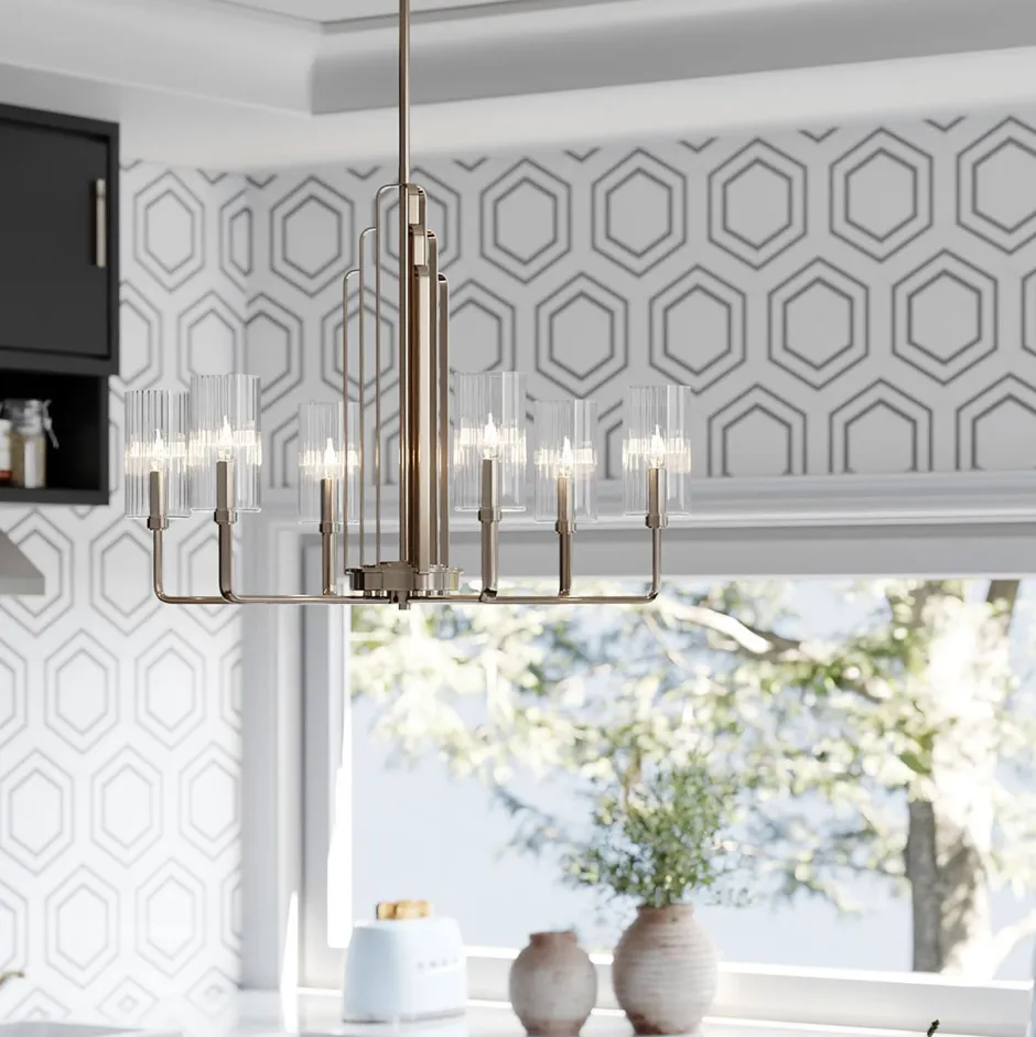 Elstead Kronleuchter Art Déco Metall Glas B: 68,6 cm H: max. 169,8 cm< Hängelampen|Jugendstil Lampen